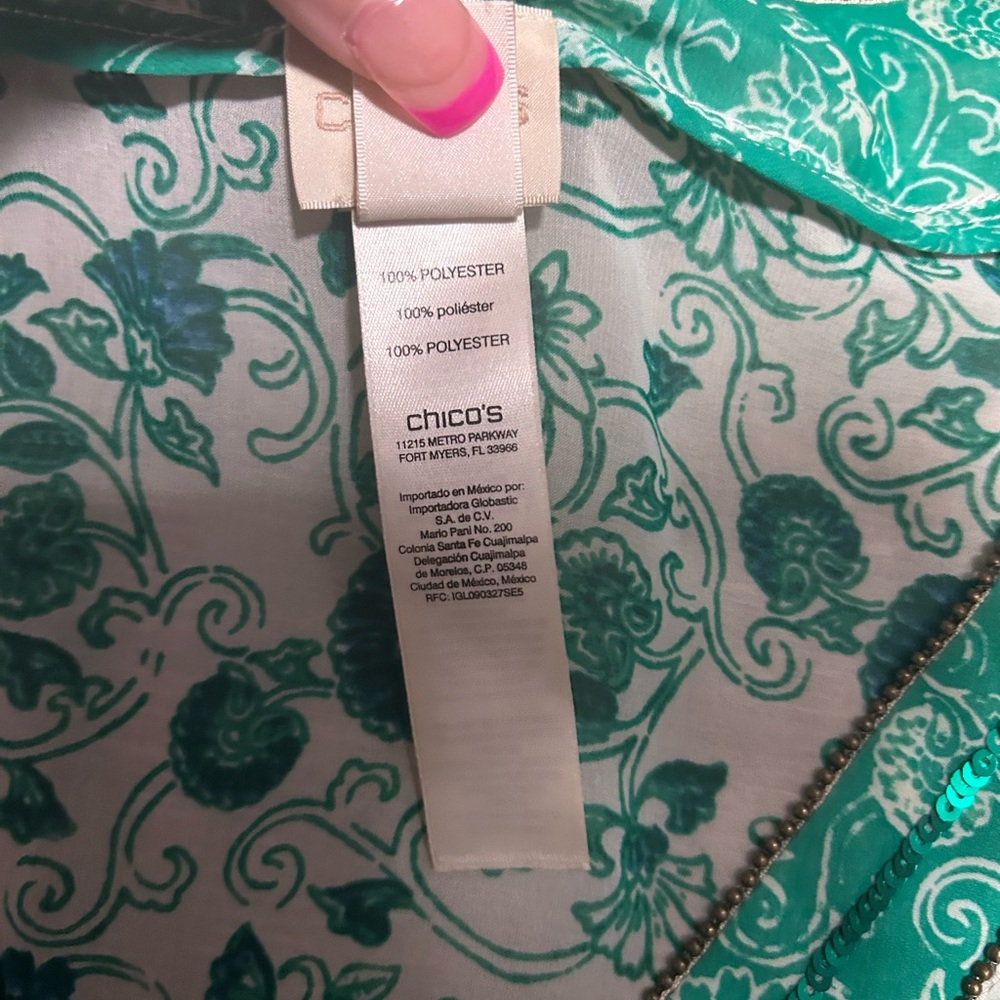 Chico’s Green Floral Kimono Top Size 3 (XL) - Picture 5 of 5
